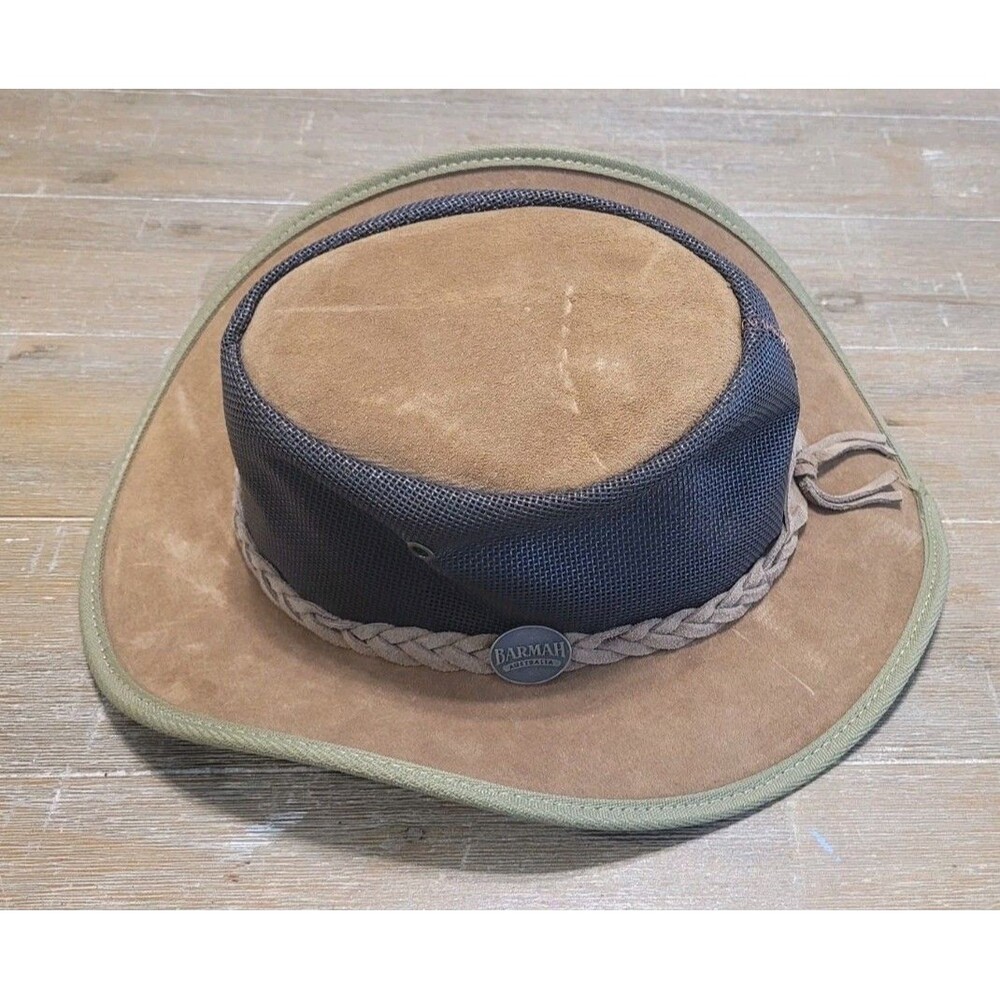 BARMAH Australia Foldaway Cooler Hat SZ Medium USA Suede Mesh Waterproof Hiking
